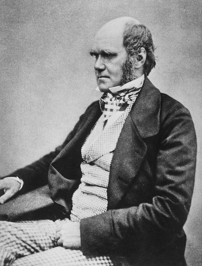 Potret lukisan klasik Charles Darwin dengan janggut putih khasnya, menampilkan figur ilmuwan naturalis terkemuka asal Inggris abad ke-19.